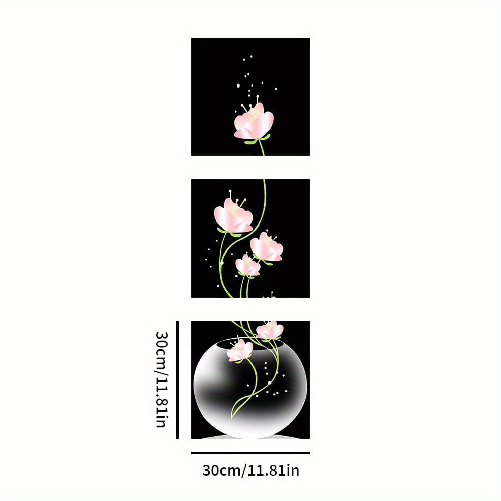 3 Stück Pinke Blumen Quadrat Leinwand Drucke Malerei, Wandkunst Bild für Wohnzimmer Eingang Heimdekoration, Keine Rahmen