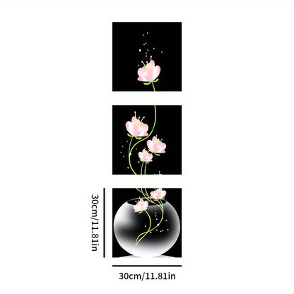 3 Stück Pinke Blumen Quadrat Leinwand Drucke Malerei, Wandkunst Bild für Wohnzimmer Eingang Heimdekoration, Keine Rahmen