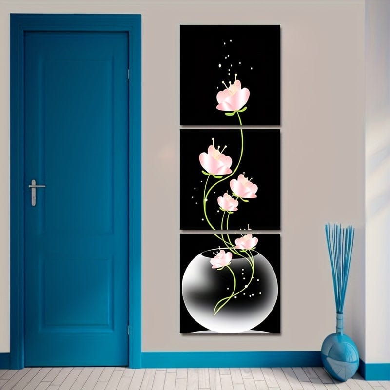 3 Stück Pinke Blumen Quadrat Leinwand Drucke Malerei, Wandkunst Bild für Wohnzimmer Eingang Heimdekoration, Keine Rahmen