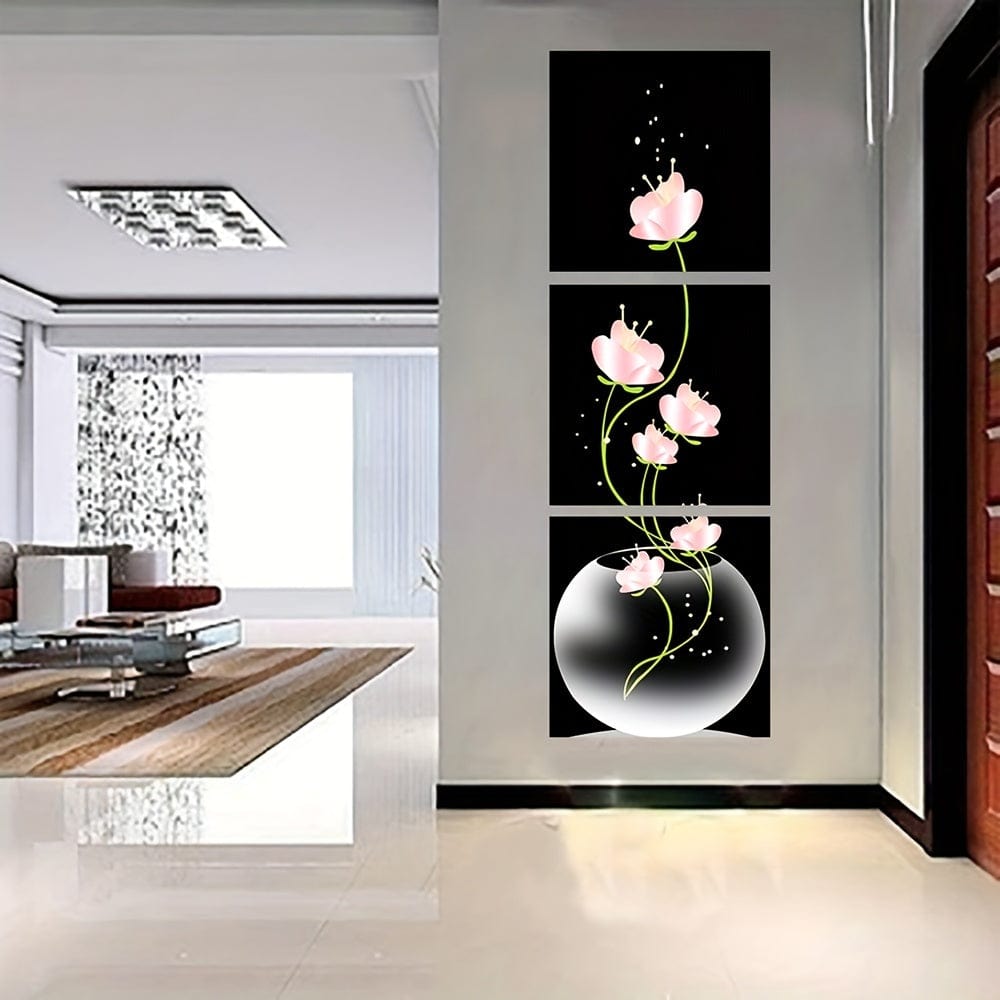 3 Stück Pinke Blumen Quadrat Leinwand Drucke Malerei, Wandkunst Bild für Wohnzimmer Eingang Heimdekoration, Keine Rahmen