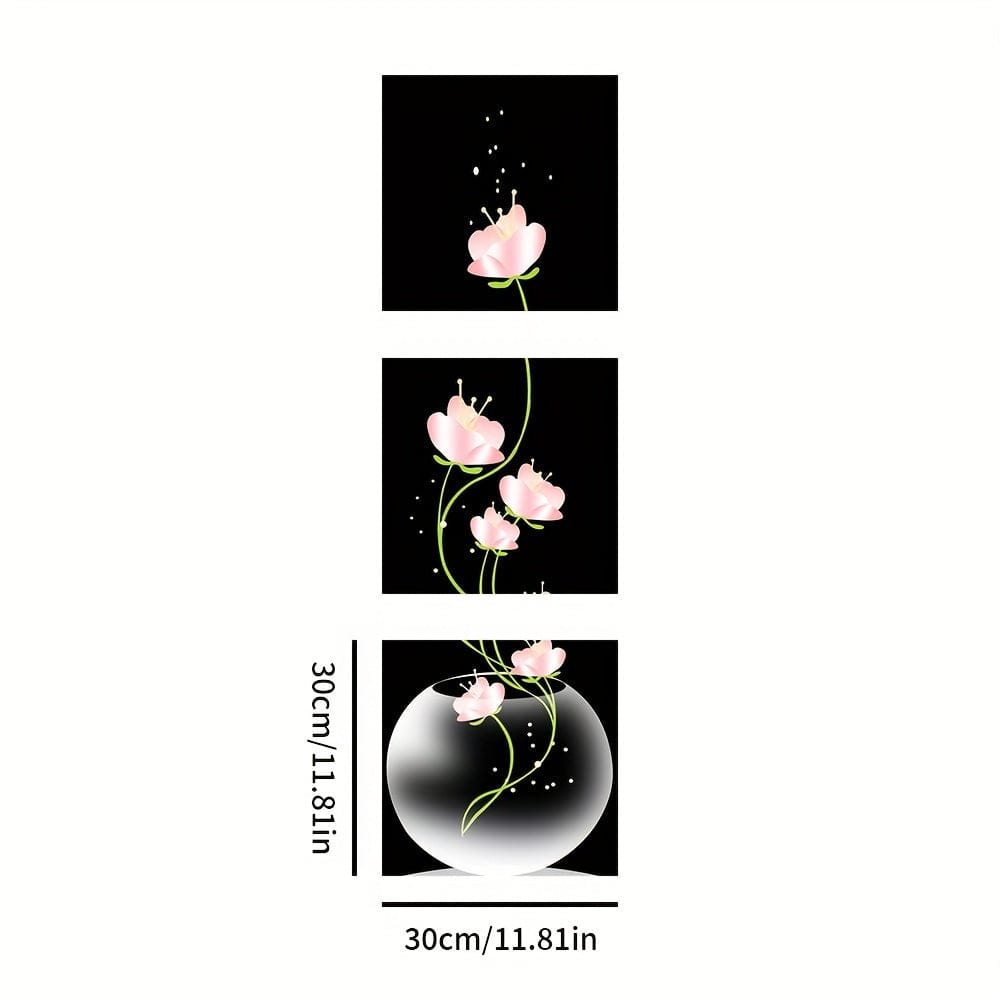 3 Stück Pinke Blumen Quadrat Leinwand Drucke Malerei, Wandkunst Bild für Wohnzimmer Eingang Heimdekoration, Keine Rahmen