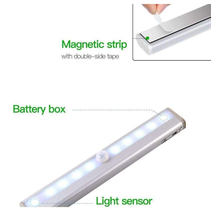 3 Stück Metall 10 LED Lampenstreifen Zum Aufkleben Überall Tragbare Kabellose Schrank Sensor Nachtlichtleiste Mit Magnetstreifen led Licht