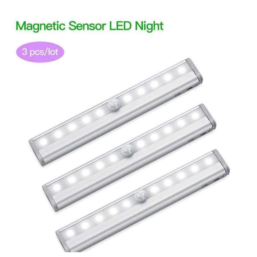 3 Stück Metall 10 LED Lampenstreifen Zum Aufkleben Überall Tragbare Kabellose Schrank Sensor Nachtlichtleiste Mit Magnetstreifen led Licht