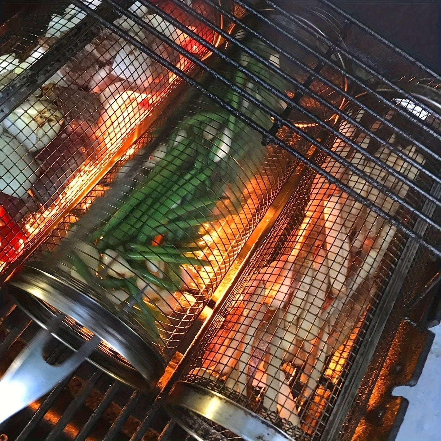 3 Stück/Set, BBQ Rollgrillkorb, Edelstahl Grillkäfig, Rundes Edelstahl BBQ Grillnetz für Gemüse, Fisch, BBQ Gemüsescheibenkorb für Picknick im Freien Camping, Grillzubehör, BBQ Zubehör