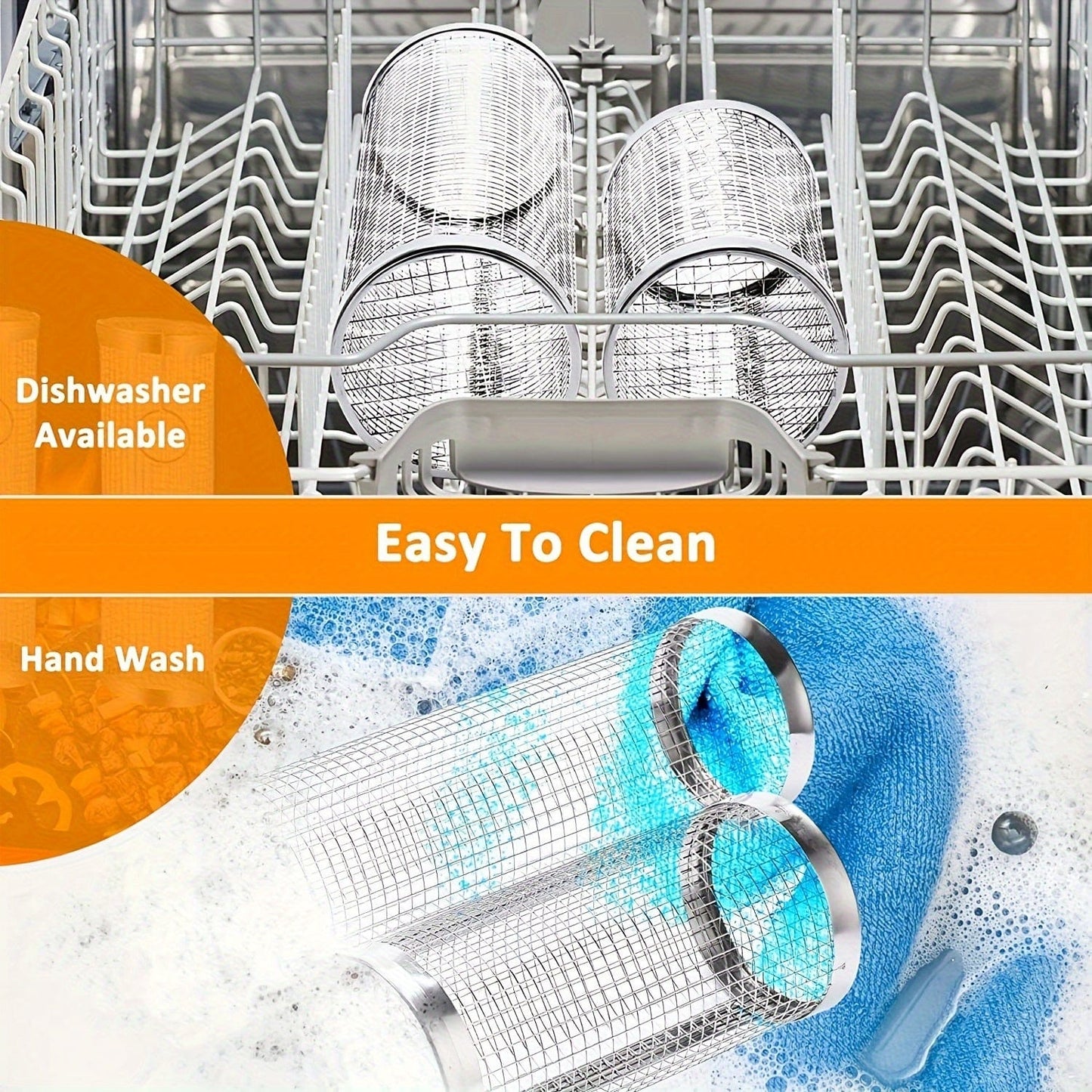 3 Stück/Set, BBQ Rollgrillkorb, Edelstahl Grillkäfig, Rundes Edelstahl BBQ Grillnetz für Gemüse, Fisch, BBQ Gemüsescheibenkorb für Picknick im Freien Camping, Grillzubehör, BBQ Zubehör