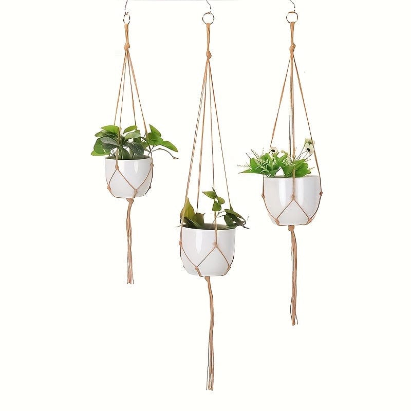3 Stück/Set, Garten Woven Hängender Rahmen Blumentopf Netz Tasche Hanfseil Einfache Innen- und Außenhängende Korbdekoration