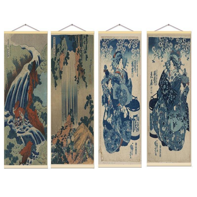 Japanisches Ukiyoe-Poster für HD-Leinwand-Wandbilder zur Dekoration des Wohnzimmers Wandkunst mit Massivholz Hängescroll