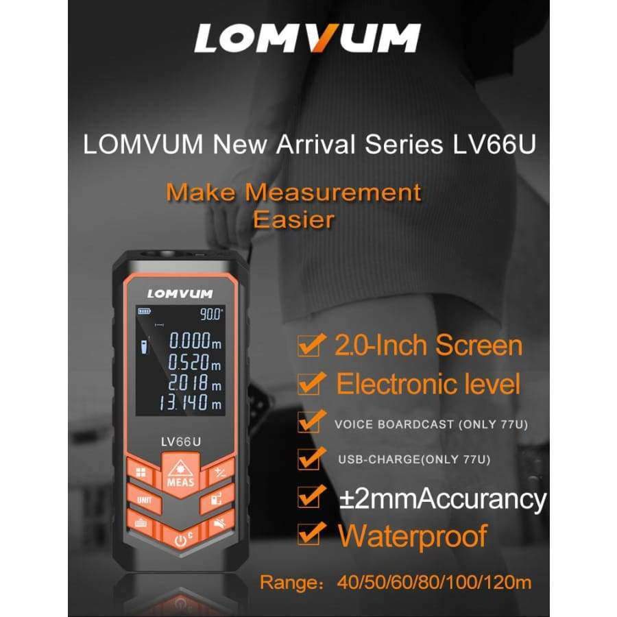 LOMVUM Battery-Powered Auto-Leveling Laser Distance Meter Multifunctional Distance Measuring Device Night Vision Laser Distance Meter Tool