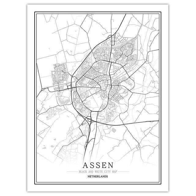 Niederlande Schwarz Weiß Weltstadtkarte Poster Nordic Wohnzimmer Amsterdam Breda Wandkunst Bilder Wohnkultur Leinwandgemälde
