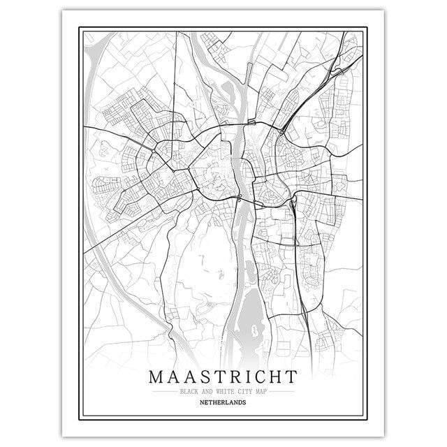 Niederlande Schwarz Weiß Weltstadtkarte Poster Nordic Wohnzimmer Amsterdam Breda Wandkunst Bilder Wohnkultur Leinwandgemälde
