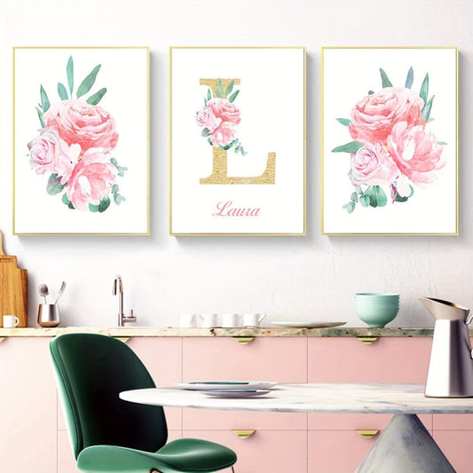3 Stück/Set Personalisierte und individuell gestaltete Name- und Buchstaben-Poster, benutzerdefinierter Namensdruck Leinwandbild Wandkunst, Geburtstagsgeschenk, Wohnzimmer Schlafzimmer Heimdekoration, ohne Rahmen Weihnachtsgeschenk Muttertagsgeschenk