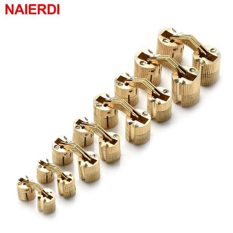 4PCS NAIERDI Kupfer Messing Möbel Scharniere 8-18mm Zylindrische Verborgene Schrank Unsichtbare Tür Kasten Scharniere Für Hardware