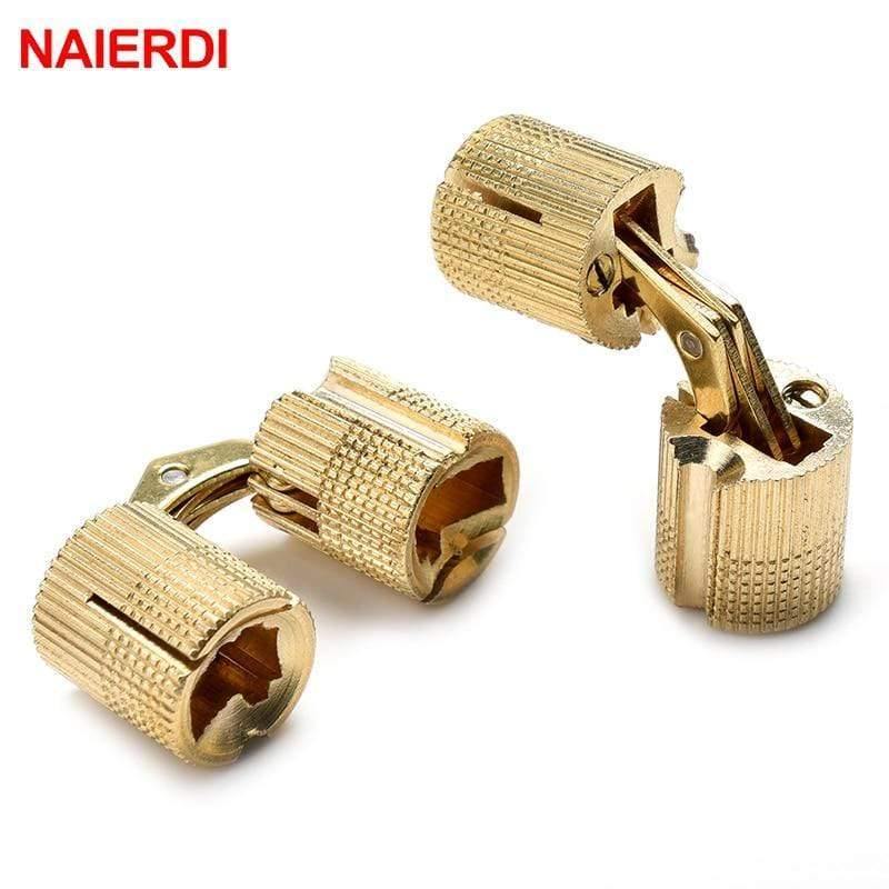 4PCS NAIERDI Kupfer Messing Möbel Scharniere 8-18mm Zylindrische Verborgene Schrank Unsichtbare Tür Kasten Scharniere Für Hardware