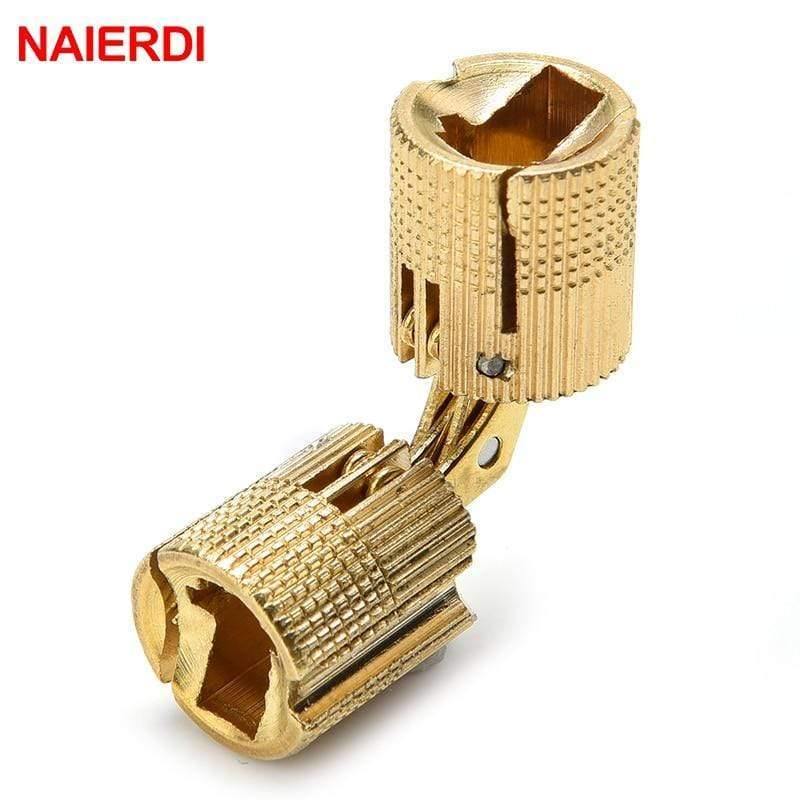 4PCS NAIERDI Kupfer Messing Möbel Scharniere 8-18mm Zylindrische Verborgene Schrank Unsichtbare Tür Kasten Scharniere Für Hardware