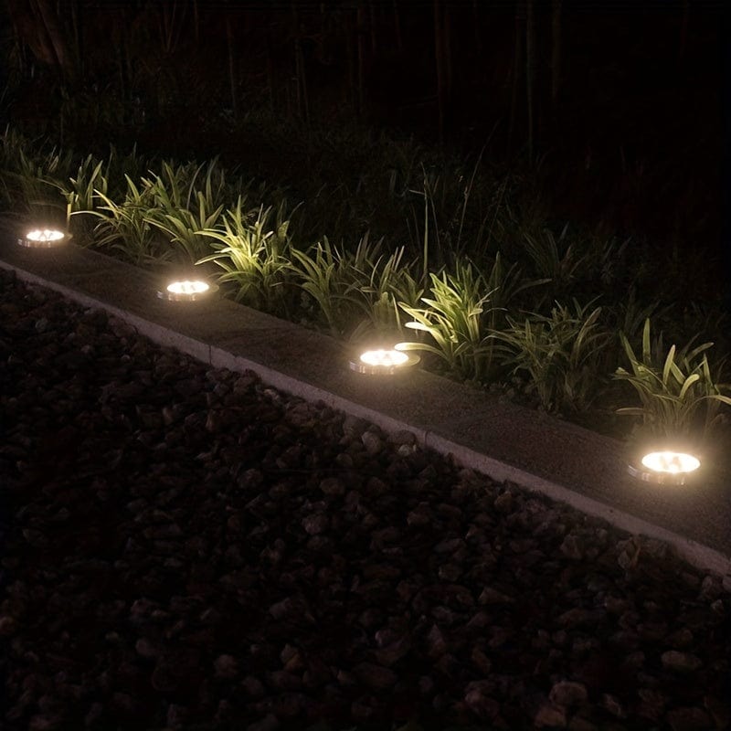4 Stück Solar Bodenlichter 8 LEDs Solar Gartenlichter Außen Wasserdicht Gehweg Disk Bright In-Ground Landschaftsbeleuchtung Für Rasen Patio Weg Yard Stufen Deck Gehweg Licht (Warm Weiß)