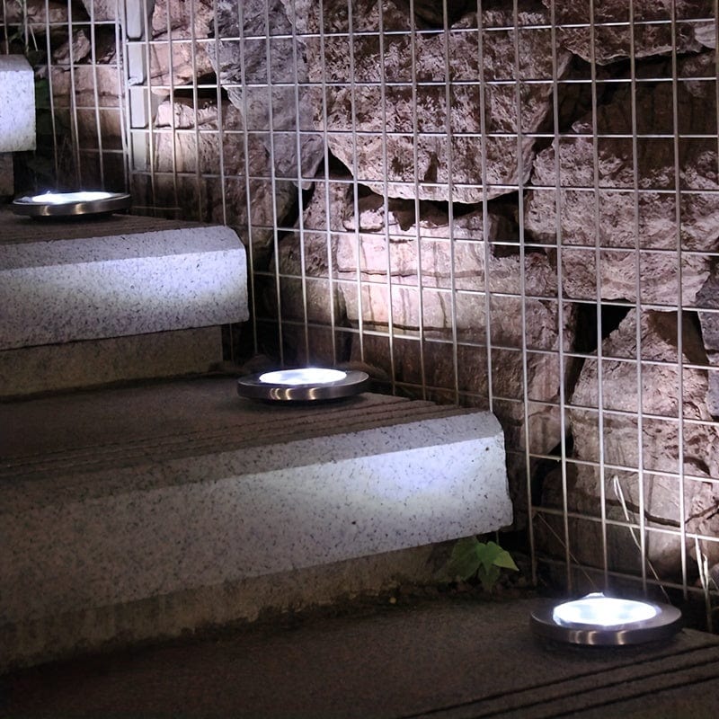4 Stück Solar Bodenlichter 8 LEDs Solar Gartenlichter Außen Wasserdicht Gehweg Disk Bright In-Ground Landschaftsbeleuchtung Für Rasen Patio Weg Yard Stufen Deck Gehweg Licht (Warm Weiß)