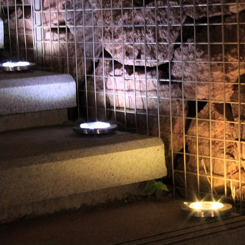 4 Stück Solar Bodenlichter 8 LEDs Solar Gartenlichter Außen Wasserdicht Gehweg Disk Bright In-Ground Landschaftsbeleuchtung Für Rasen Patio Weg Yard Stufen Deck Gehweg Licht (Warm Weiß)