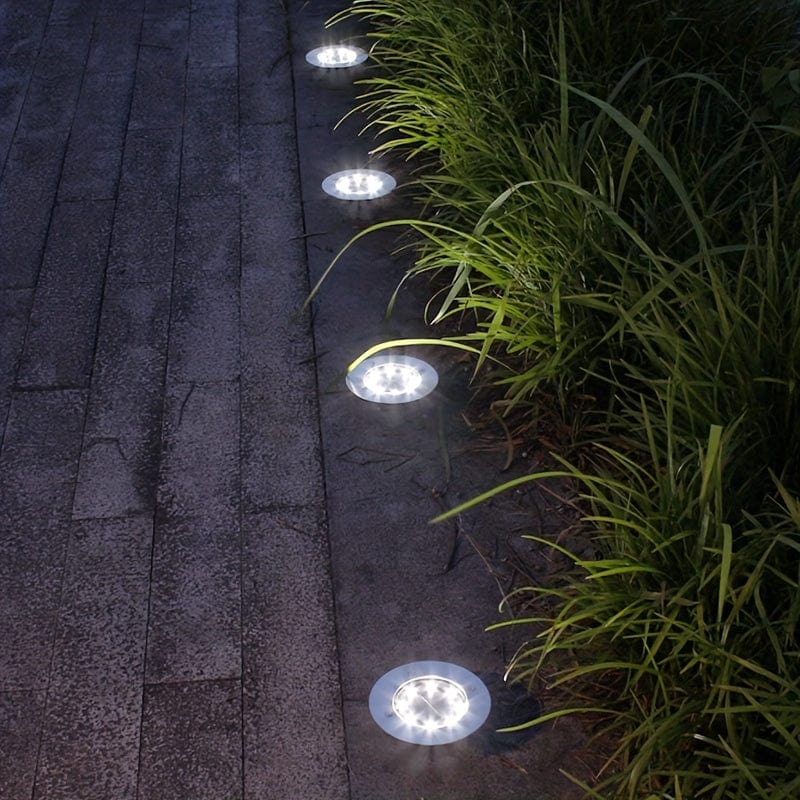 4 Stück Solar Bodenlichter 8 LEDs Solar Gartenlichter Außen Wasserdicht Gehweg Disk Bright In-Ground Landschaftsbeleuchtung Für Rasen Patio Weg Yard Stufen Deck Gehweg Licht (Warm Weiß)