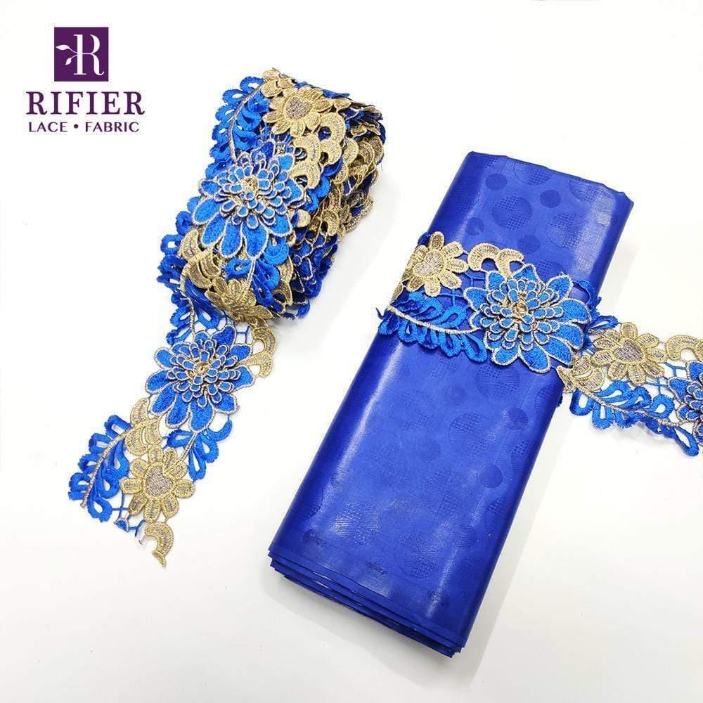 5 Yards Embroidered Lace Trim with 5 Yards Bazin Riche Getzner for African Women's Everyday Dresses Sewing Decoration Lace