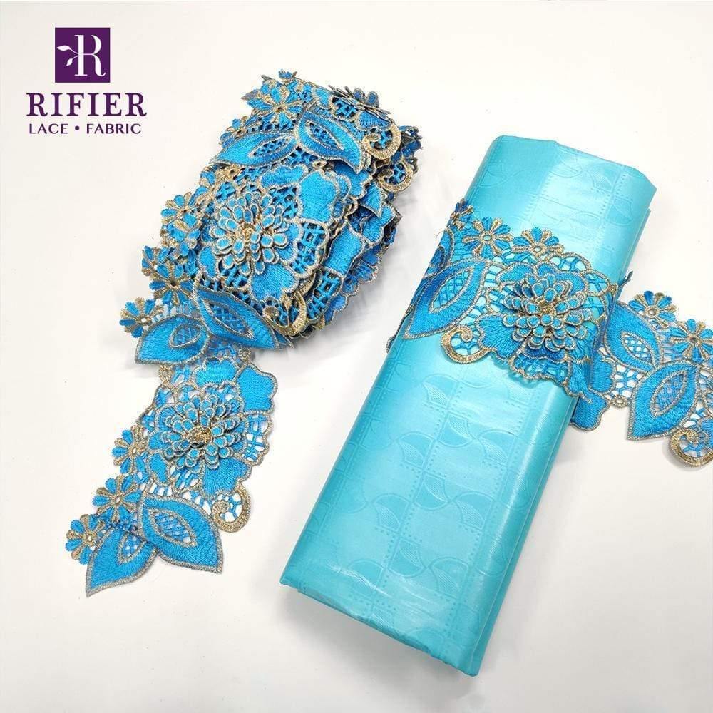 5 Yards Embroidered Lace Trim with 5 Yards Bazin Riche Getzner for African Women's Everyday Dresses Sewing Decoration Lace