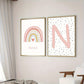 2pcs/Set Ungerahmtes Personalisierte Namen Leinwand Poster Wandkunst, Süßes Regenbogen Anpassung Namen Poster Für Wohnkultur, Leinwanddrucke Für Wohnzimmer Schlafzimmer Küche Dekor, Geburtstagsgeschenk Und Dekoration
