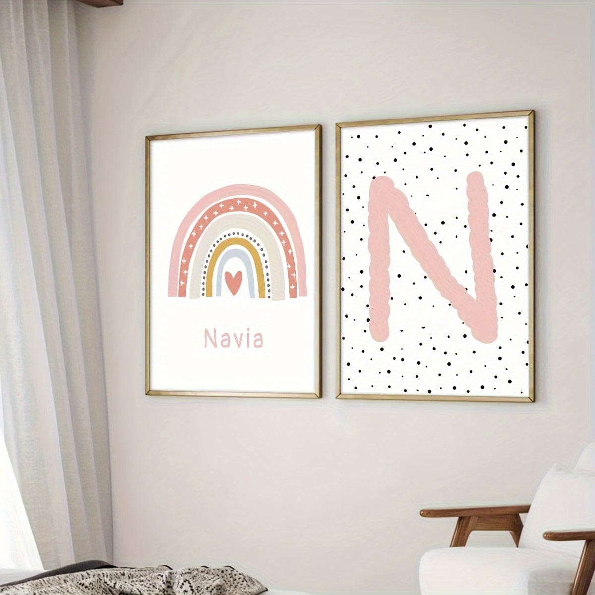 2pcs/Set Ungerahmtes Personalisierte Namen Leinwand Poster Wandkunst, Süßes Regenbogen Anpassung Namen Poster Für Wohnkultur, Leinwanddrucke Für Wohnzimmer Schlafzimmer Küche Dekor, Geburtstagsgeschenk Und Dekoration