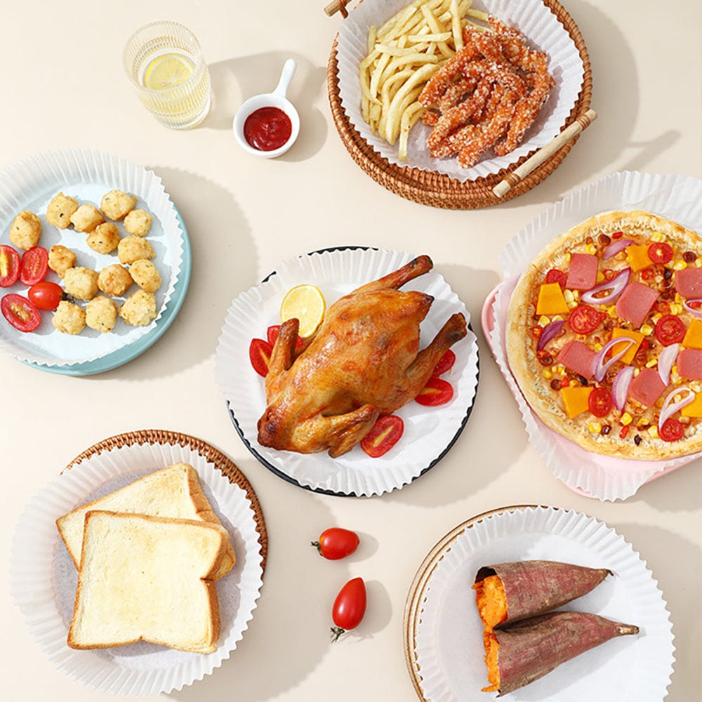 50/100Stk, Airfryer Einwegpapier Liner, Airfryer Einweg Liner, Antihaft Airfryer Backpapiere, Runde Airfryer Papier Liner, Antihaft Backpapier für Backen Rösten Mikrowelle, Küchenzubehör, Werkzeuge