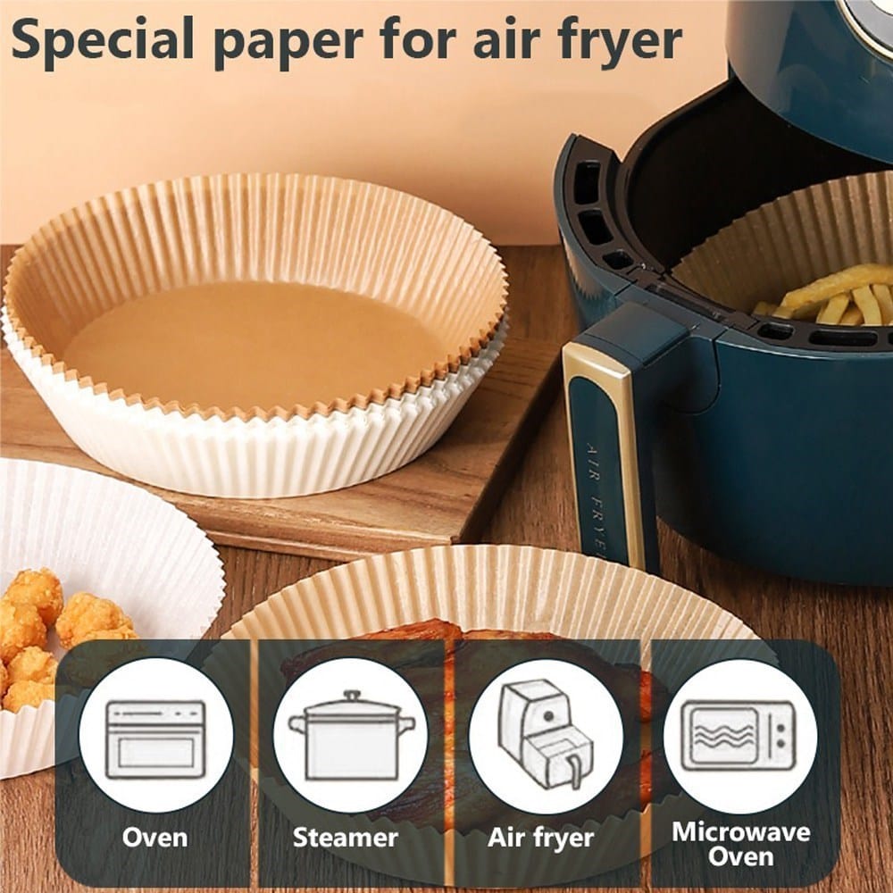 50/100Stk, Airfryer Einwegpapier Liner, Airfryer Einweg Liner, Antihaft Airfryer Backpapiere, Runde Airfryer Papier Liner, Antihaft Backpapier für Backen Rösten Mikrowelle, Küchenzubehör, Werkzeuge
