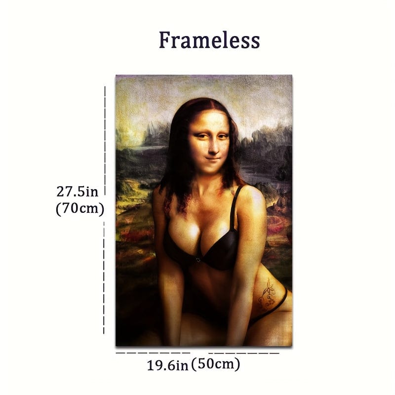 1pc Unframed Canvas Poster, Moderne Kunst, Lustiger Mona Lisa Poster, Ideales Geschenk Für Schlafzimmer Wohnzimmer Flur, Wandkunst, Wanddekoration, Winterdekoration, Raumdekoration