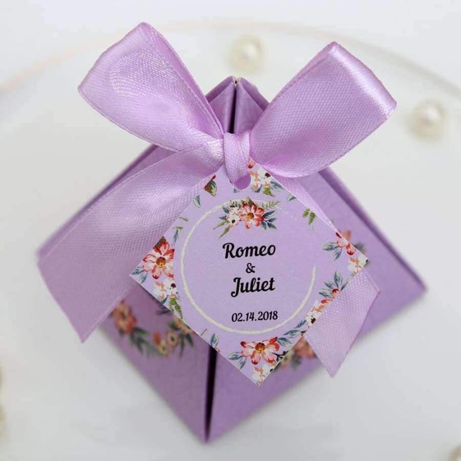 50 Stück Kostenloser Versand Pink/Lila/Tiffany Blau Florale Pyramidenehe Geschenke Süßigkeitenboxen Hochzeit Dusche Party Papier Geschenkbox