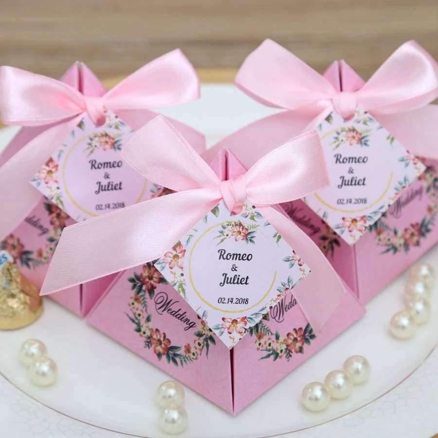 50 Stück Kostenloser Versand Pink/Lila/Tiffany Blau Florale Pyramidenehe Geschenke Süßigkeitenboxen Hochzeit Dusche Party Papier Geschenkbox