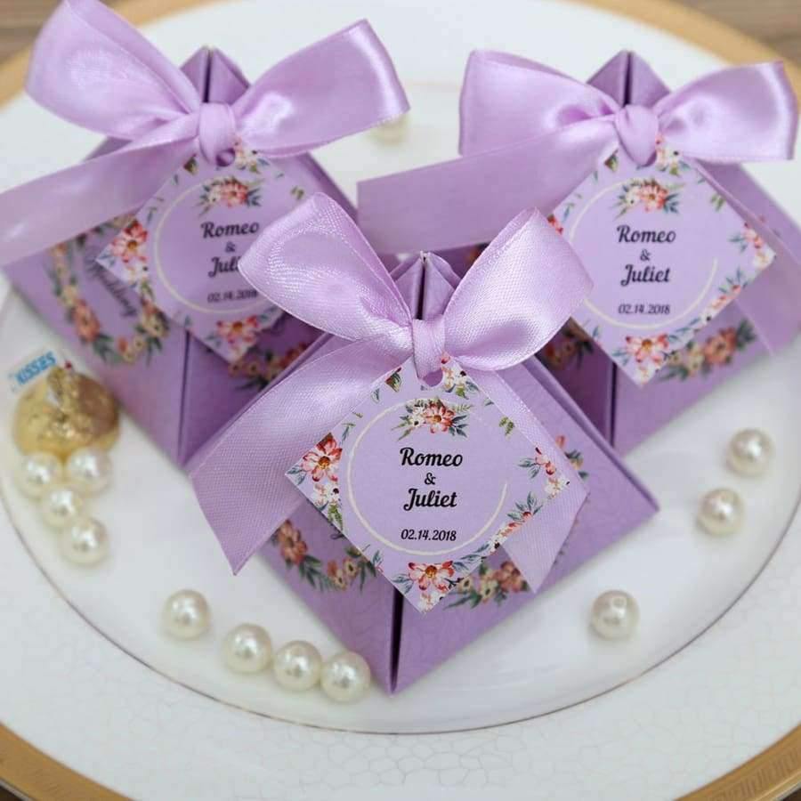 50 Stück Kostenloser Versand Pink/Lila/Tiffany Blau Florale Pyramidenehe Geschenke Süßigkeitenboxen Hochzeit Dusche Party Papier Geschenkbox