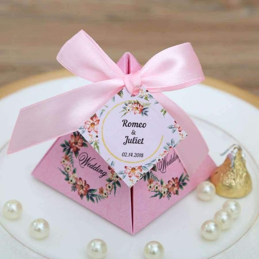 50 Stück Kostenloser Versand Pink/Lila/Tiffany Blau Florale Pyramidenehe Geschenke Süßigkeitenboxen Hochzeit Dusche Party Papier Geschenkbox