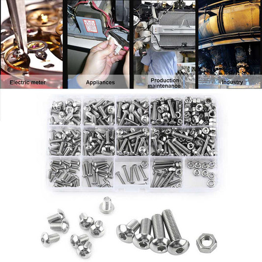 503 Stück M3 M4 M5 Hochwertige Edelstahl-Knopfkopf-Sechskantschrauben Maschinen-Schrauben und Muttern-Set mit Schraubenschlüssel