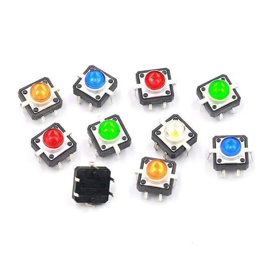 5PCS 1 Set 12X12X7.3 Taktile Drucktaste Schalter Momentan Takt LED 5 Farben 12X12X7.3mm 12*12*7.3mm DC12V 50mA