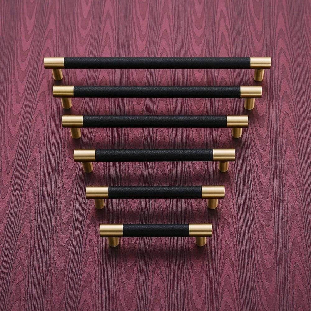 5PCS Schrankgriffe Massivmessing Schrank Kleiderschrank Züge Schwarz/Braun Leder Hardware Schubladen Türgriffe Wohnmobilar Decor