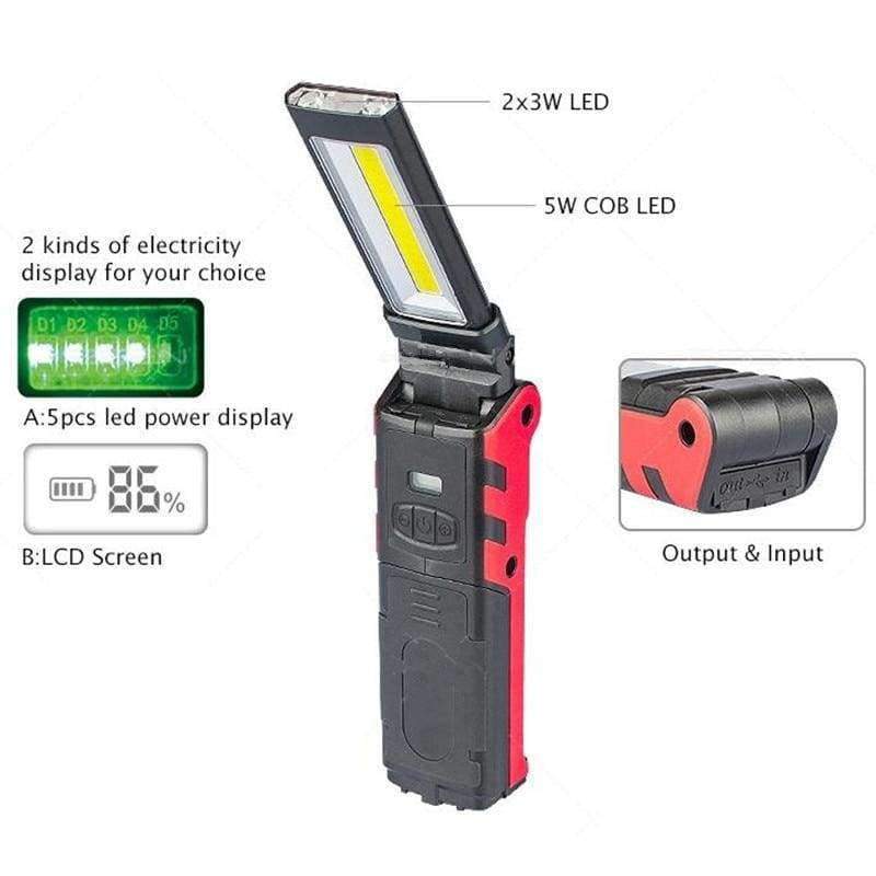 Tragbare LED-Arbeitslampe 400 Lumen COB Taschenlampe, Magnetbasis & Aufhängehaken, USB wiederaufladbar für Auto-Reparaturen, Notfälle