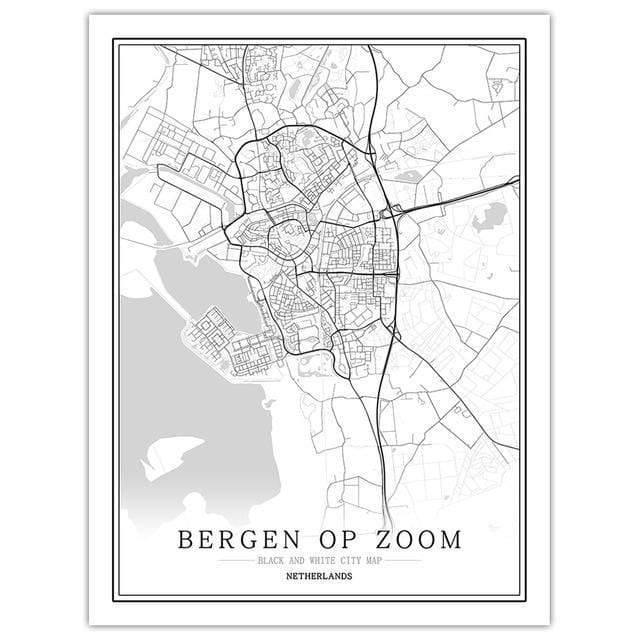 Niederlande Schwarz Weiß Weltstadtkarte Poster Nordic Wohnzimmer Amsterdam Breda Wandkunst Bilder Wohnkultur Leinwandgemälde