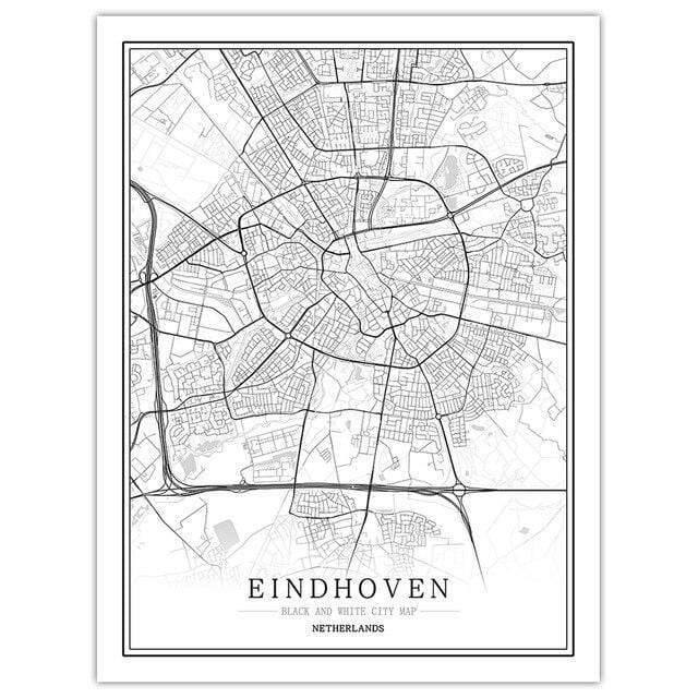 Niederlande Schwarz Weiß Weltstadtkarte Poster Nordic Wohnzimmer Amsterdam Breda Wandkunst Bilder Wohnkultur Leinwandgemälde