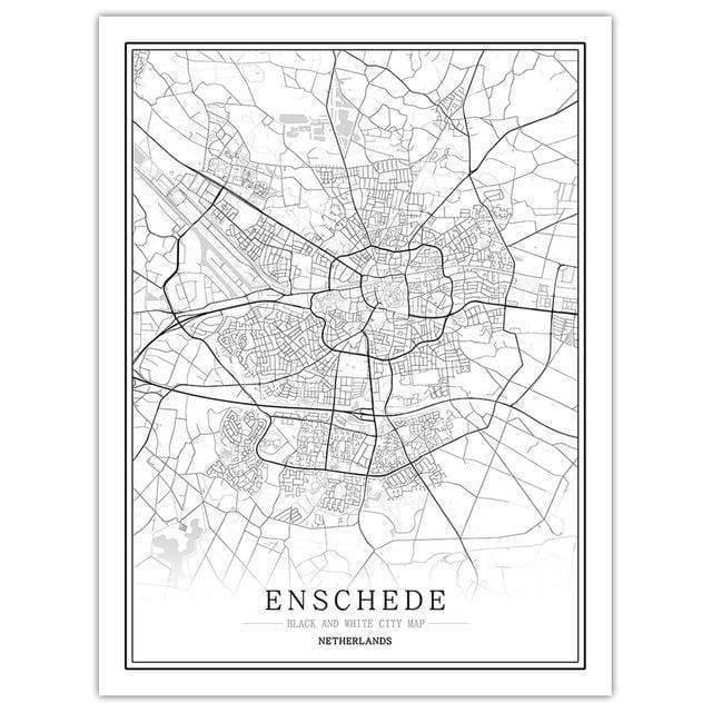 Niederlande Schwarz Weiß Weltstadtkarte Poster Nordic Wohnzimmer Amsterdam Breda Wandkunst Bilder Wohnkultur Leinwandgemälde