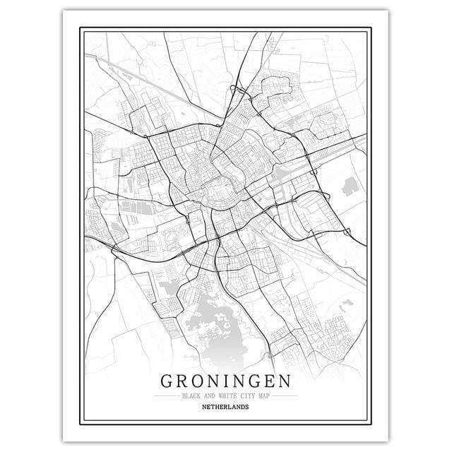 Niederlande Schwarz Weiß Weltstadtkarte Poster Nordic Wohnzimmer Amsterdam Breda Wandkunst Bilder Wohnkultur Leinwandgemälde