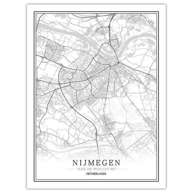 Niederlande Schwarz Weiß Weltstadtkarte Poster Nordic Wohnzimmer Amsterdam Breda Wandkunst Bilder Wohnkultur Leinwandgemälde