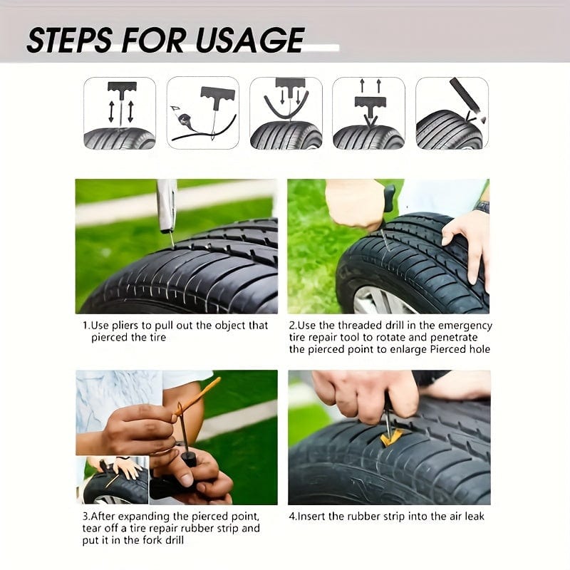 5pcs/6pcs Auto Reifen Reparatur Werkzeug Set Kleber Gummi Streifen Werkzeuge Für Motorrad Fahrrad Schlauchlose Reifen Durchstich Schnelle Reparaturset, Outdoor Fahrzeug Erste Hilfe
