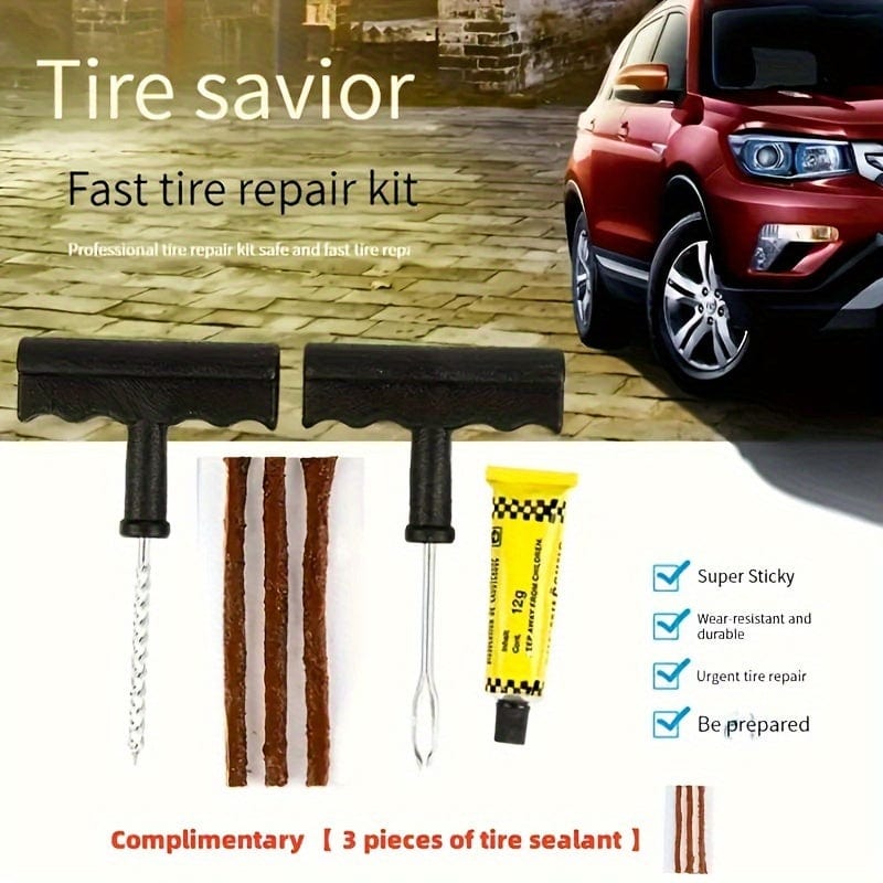 5pcs/6pcs Auto Reifen Reparatur Werkzeug Set Kleber Gummi Streifen Werkzeuge Für Motorrad Fahrrad Schlauchlose Reifen Durchstich Schnelle Reparaturset, Outdoor Fahrzeug Erste Hilfe