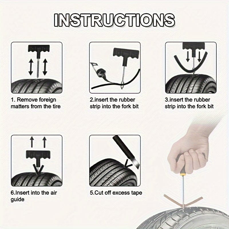 5pcs/6pcs Auto Reifen Reparatur Werkzeug Set Kleber Gummi Streifen Werkzeuge Für Motorrad Fahrrad Schlauchlose Reifen Durchstich Schnelle Reparaturset, Outdoor Fahrzeug Erste Hilfe