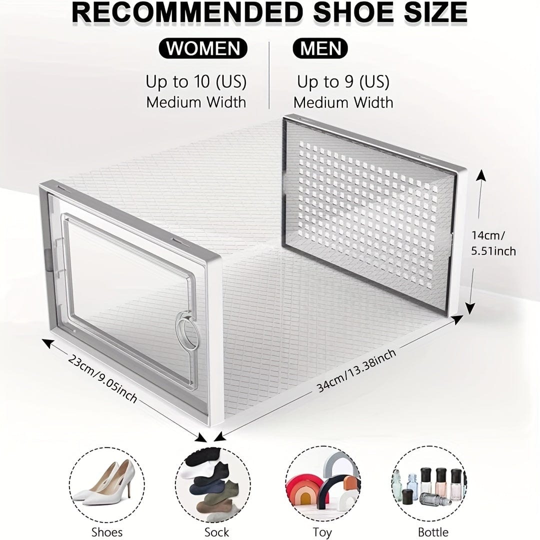 6 Stück transparente Schuhboxen mit Deckel, faltbarer stapelbarer Schuhregal in freier Kombination, verstärkter Kunststoff-Sneaker-Behälter, platzsparender Lagerorganisator für Eingangsbereich, Schlafzimmer, Zuhause, Wohnheim