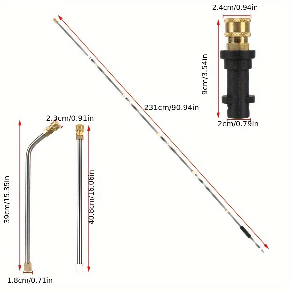 1 Set Hochwertiger Auto-Wäsche mit Verlängerung Hochdruckpistole Düse für Karcher K2 - K7 Dachreiniger Verlängerungsrohr Schaum Waschlanze Düsen-Set Autozubehör