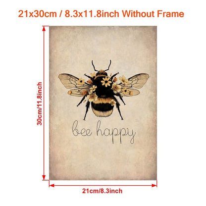 1Stück, Leinwand Poster, Bee Happy Druck - Bee Kind, Bee Yourself, Natur Druck, Bee Lover Wandkunst, Für Wohnzimmer Schlafzimmer, Wanddeko, Wohnaccessoire, Inspirierendes Zitat, Unrahmt