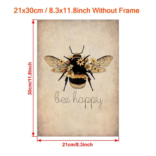 1Stück, Leinwand Poster, Bee Happy Druck - Bee Kind, Bee Yourself, Natur Druck, Bee Lover Wandkunst, Für Wohnzimmer Schlafzimmer, Wanddeko, Wohnaccessoire, Inspirierendes Zitat, Unrahmt