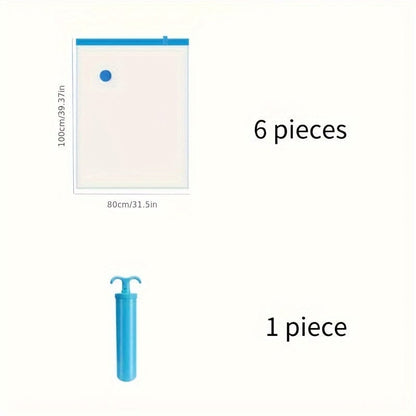 6pcs Vakuum-Kompressionslagerbeutel, staubdichter versiegelter Aufbewahrungsbehälter für Kleidung, Decken, Hemden, Haushalt Platzsparender Organizer für Wohnheim, Kleiderschrank, Schlafzimmer, Badezimmer